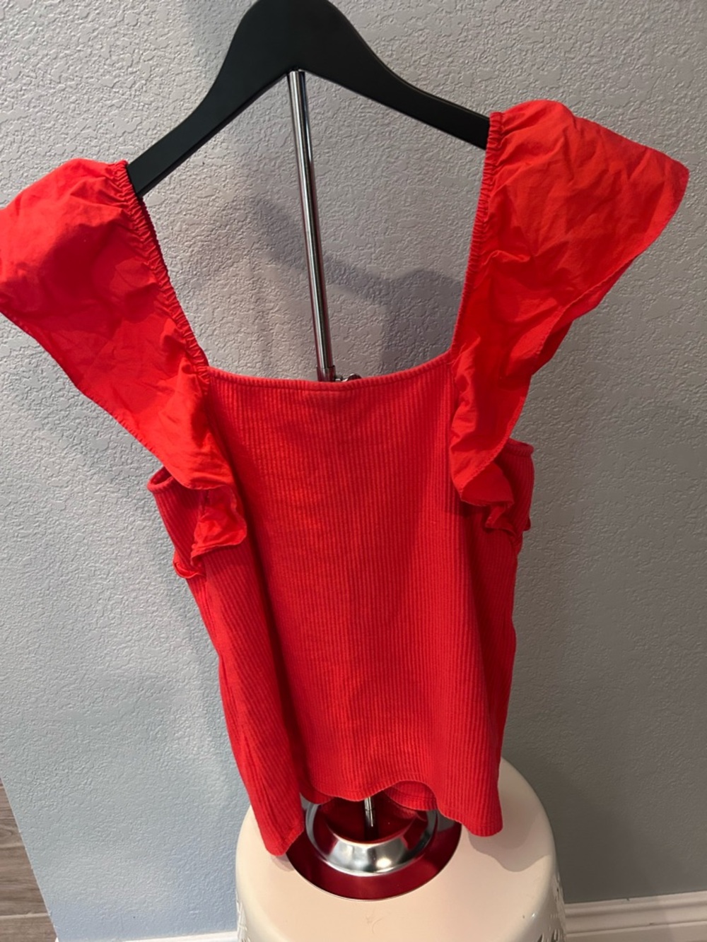 a new day Red Ruffle-Sleeve Ribbed Tank - Picture 2 of 3